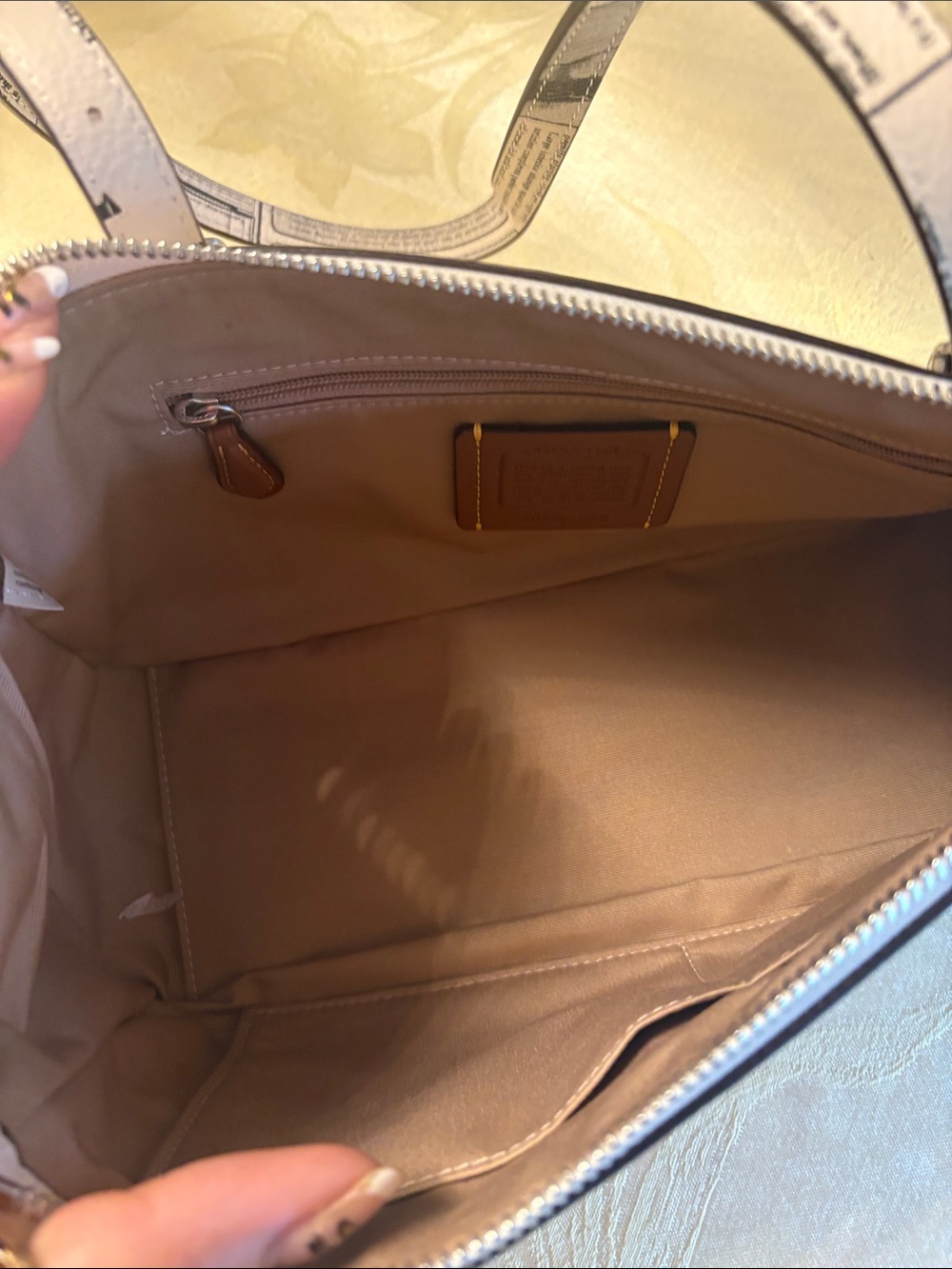 Coach Cream Newspaper-Print Shoulder Bag - Picture 6 of 7